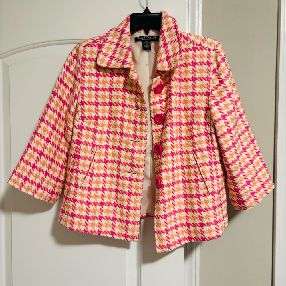 SCOTT TAYLOR PETITE, Pink and Cream Blazer, Size Medium Petite